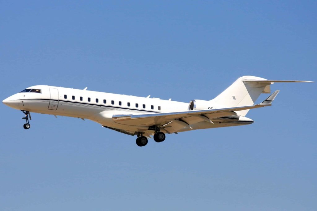 Location de jet privé : avion blanc dans ciel bleu.