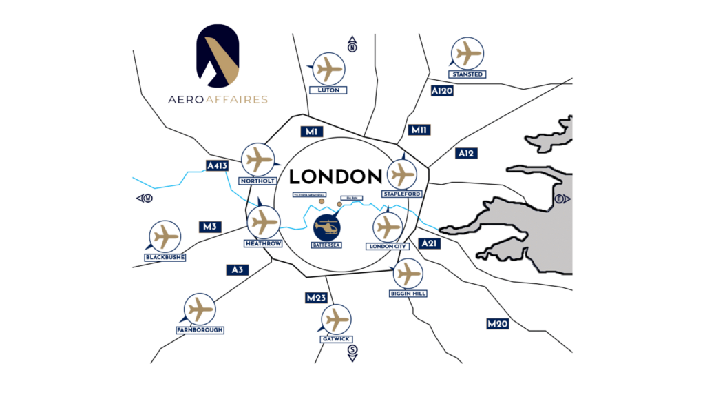 Plan représentant tous les aéroports de Londres