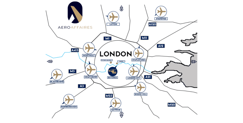 Plan représentant tous les aéroports de Londres