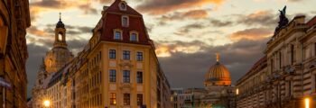 Dresde au coucher du soleil avec bâtiments historiques