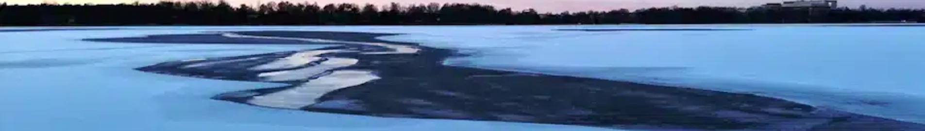 Vaxjo Urasa : lac enneigé, ciel clair, arbres.