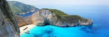 Vue aérienne de Navagio Beach, Zakynthos, Grèce.